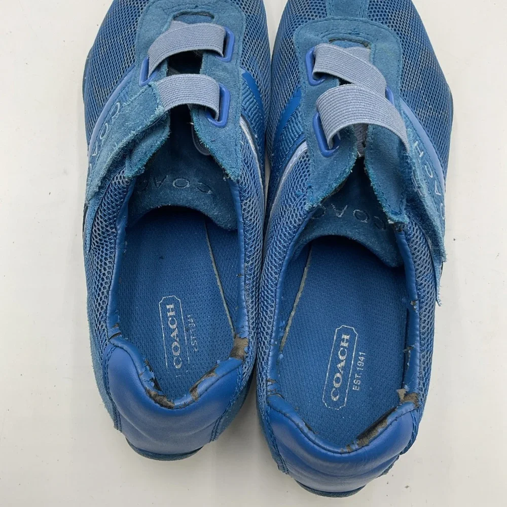 Coach Sz 8.5 Jenney Signature Blue Sneakers Suede Trim Adjustable Closure